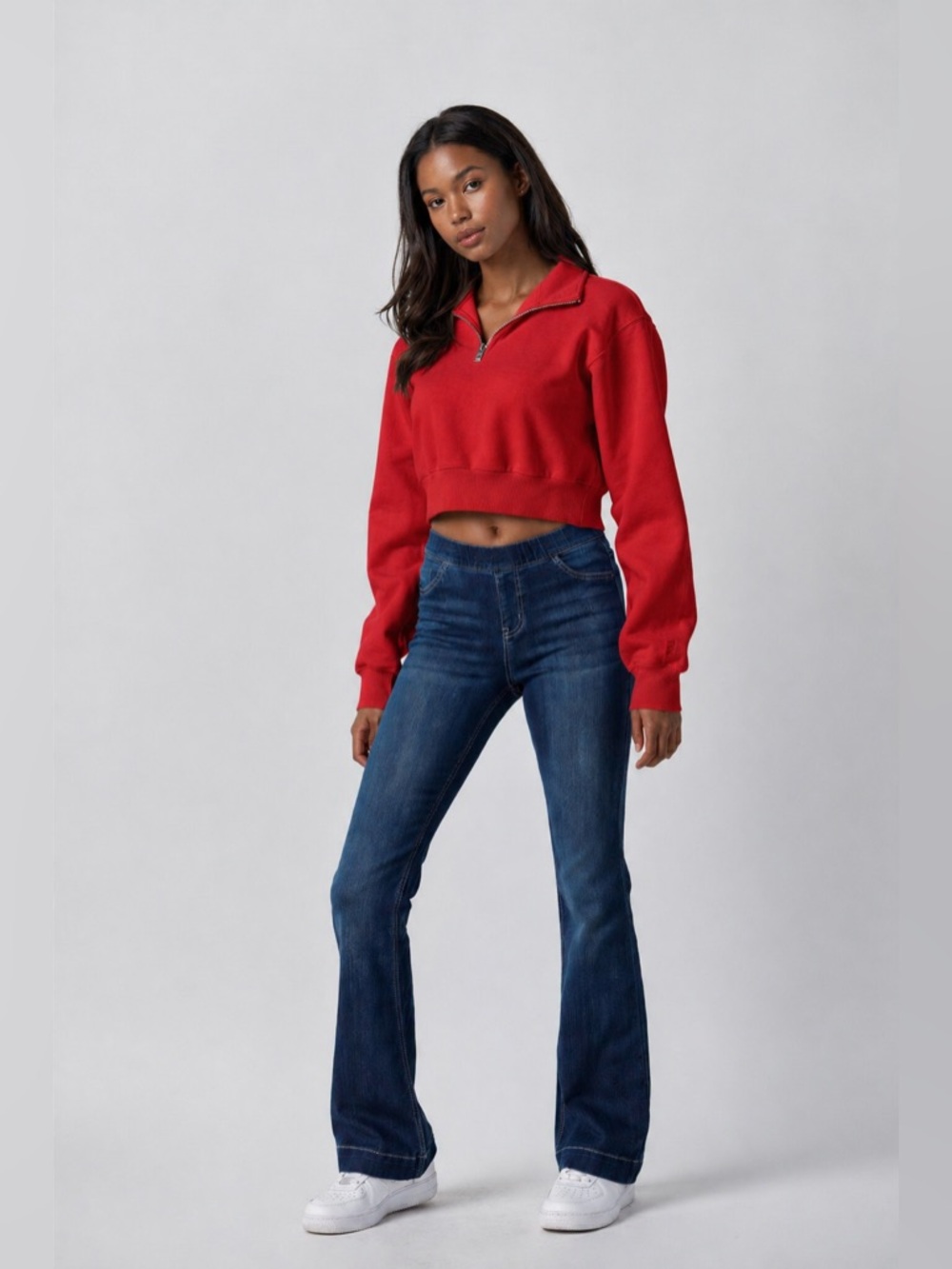 Blue Dark Wash Pull On Flare Ultra Stretchy Denim Jegging Long Jeans - Picture 4 of 12